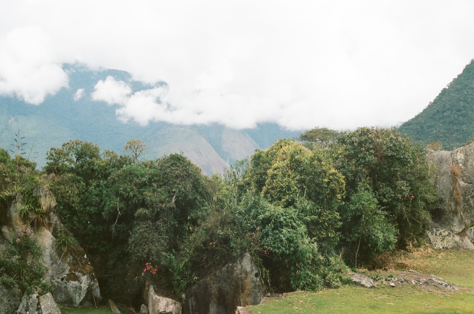 A misty mountain landscape