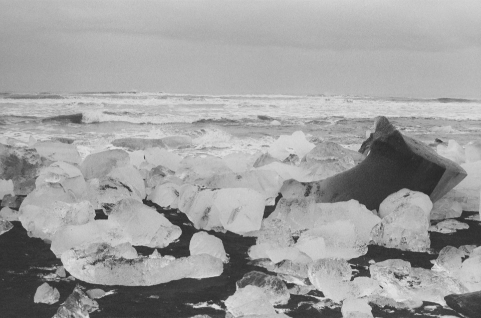 Black sand and ice on film
